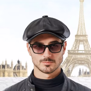 Retro Style Snapback Octagonal Genuine Leather Cowhide Leather Beret Hat