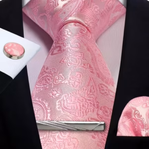 Silk Paisley Floral Necktie and Pocket Square Cufflinks Tie Clip Classic Formal Ties