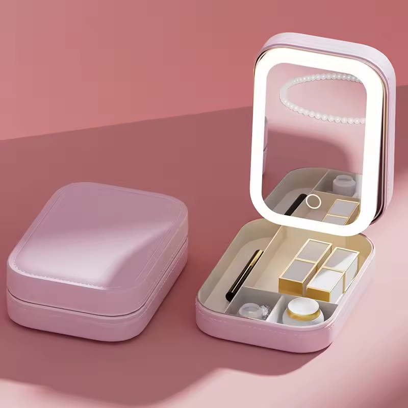 Smart LED With Mirror Travel Makeup Bag Small Cute Beautician Skincare Product Makeup Case