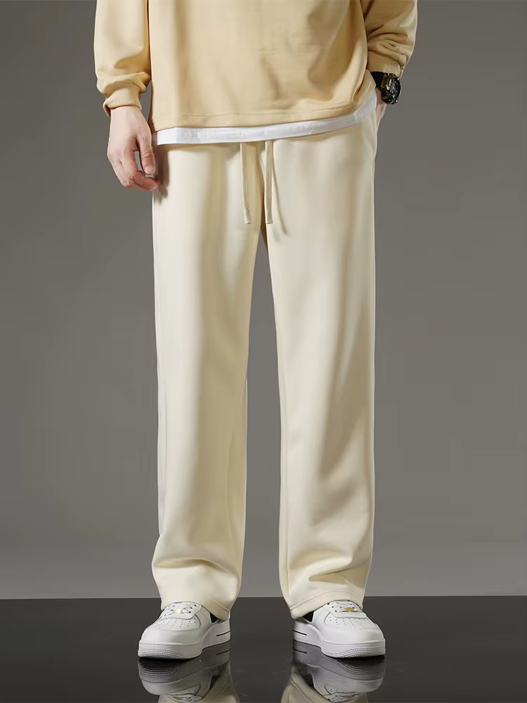 Sportswear Drawstring Wide Straight Track Pants Cotton Casual Loose Trousers