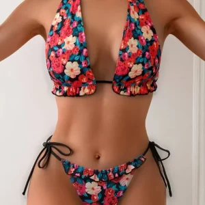 Strapless Triangle Design Crossbody Strap Two-Piece Bikini Swimsuit