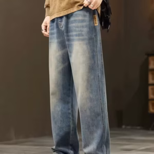 Thin Fashion Personalized Loose Trousers Casual Straight Wide Denim Streetwear Vintage Jeans