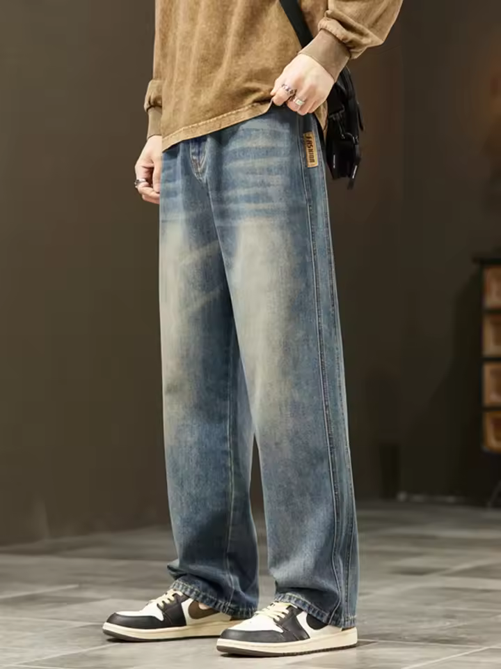 Thin Fashion Personalized Loose Trousers Casual Straight Wide Denim Streetwear Vintage Jeans
