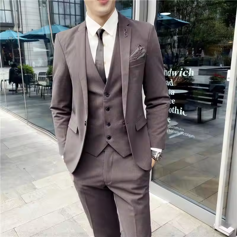 Trendy Single Breasted Banquet Blaze Slim Fit Suit Vest Trousers Three-piece Set - Image 3