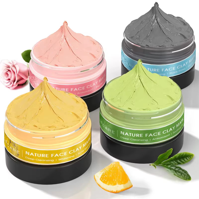 Turmeric Vitamin C Green Tea Dead Sea Mud Rose Clay Deep Cleansing Moisturizing 4 Pcs Clay Facial Mask Set
