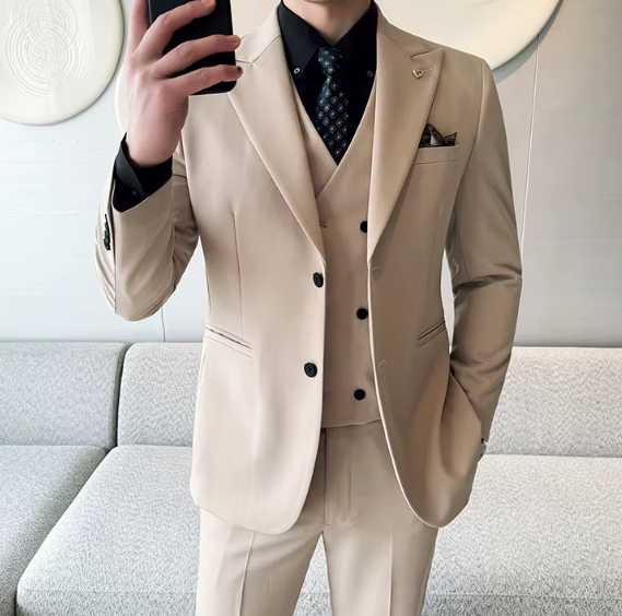 Two-Button Groomsmen Formal Wedding Business Slim-Fit Three-Piece Set - Image 10