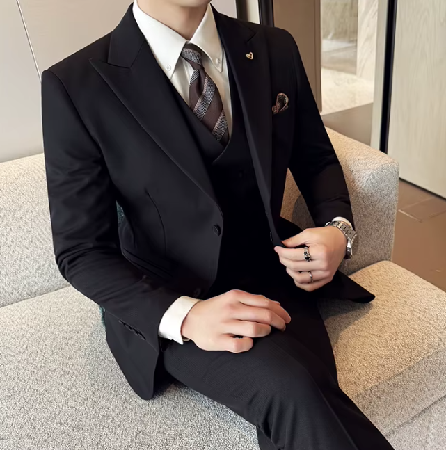 Two-Button Groomsmen Formal Wedding Business Slim-Fit Three-Piece Set - Image 13
