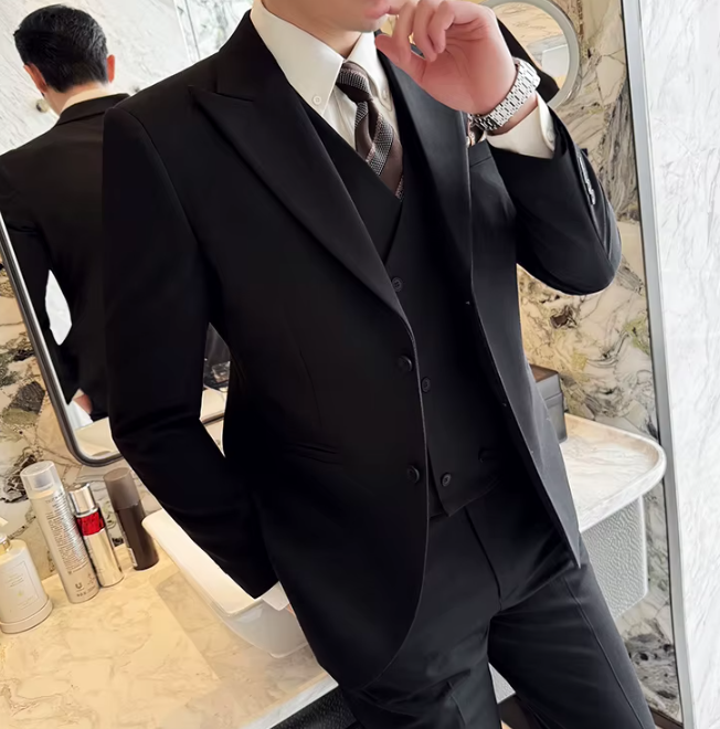 Two-Button Groomsmen Formal Wedding Business Slim-Fit Three-Piece Set - Image 14