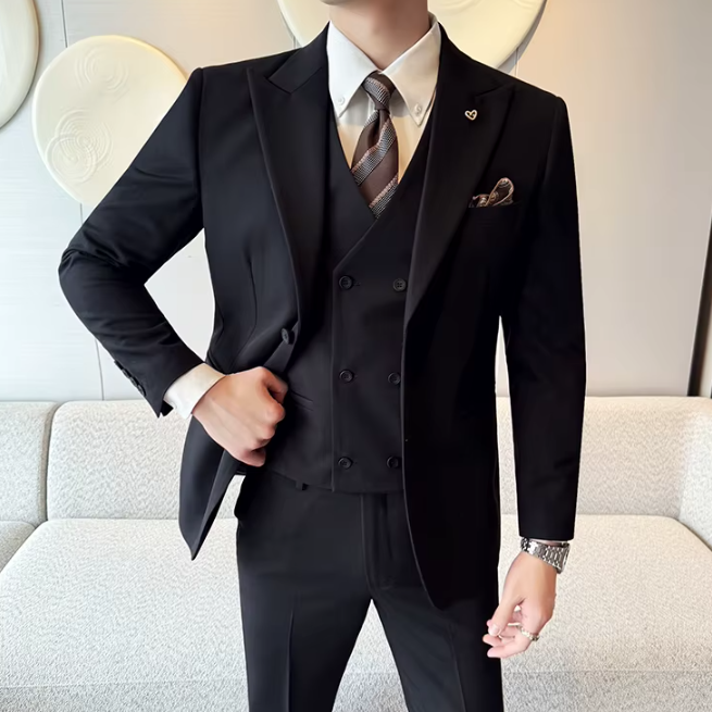 Two-Button Groomsmen Formal Wedding Business Slim-Fit Three-Piece Set - Image 15