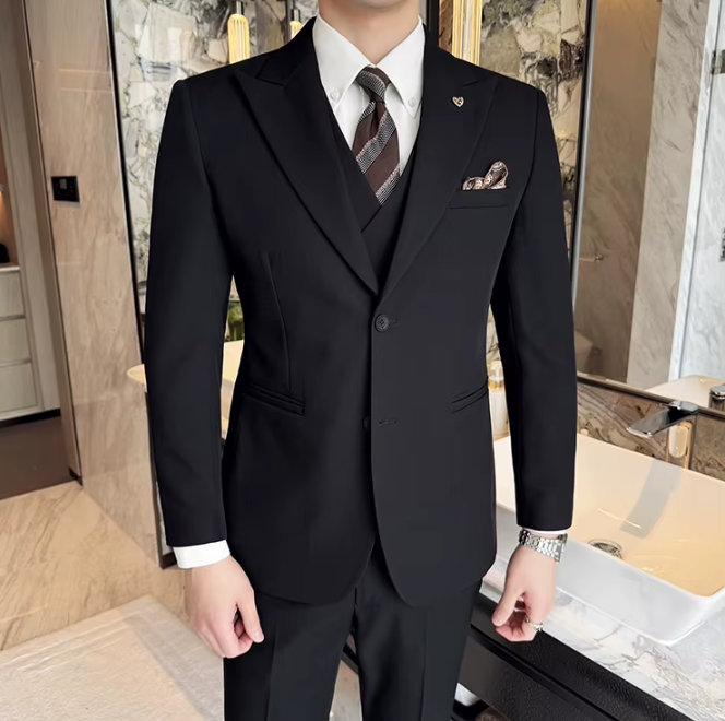 Two-Button Groomsmen Formal Wedding Business Slim-Fit Three-Piece Set - Image 16