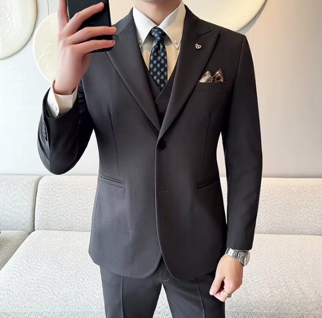 Two-Button Groomsmen Formal Wedding Business Slim-Fit Three-Piece Set - Image 2