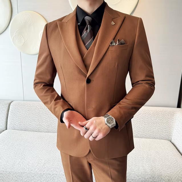 Two-Button Groomsmen Formal Wedding Business Slim-Fit Three-Piece Set - Image 19