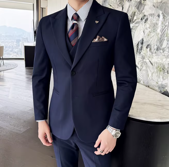 Two-Button Groomsmen Formal Wedding Business Slim-Fit Three-Piece Set - Image 22