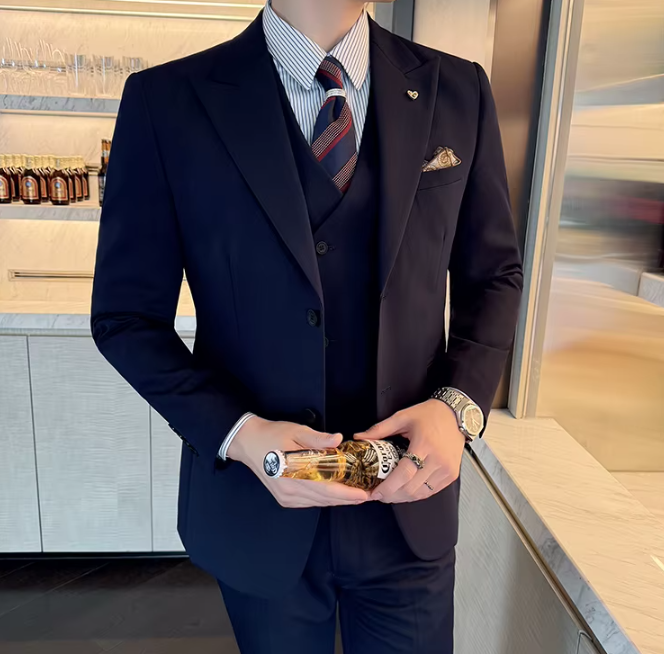 Two-Button Groomsmen Formal Wedding Business Slim-Fit Three-Piece Set - Image 23