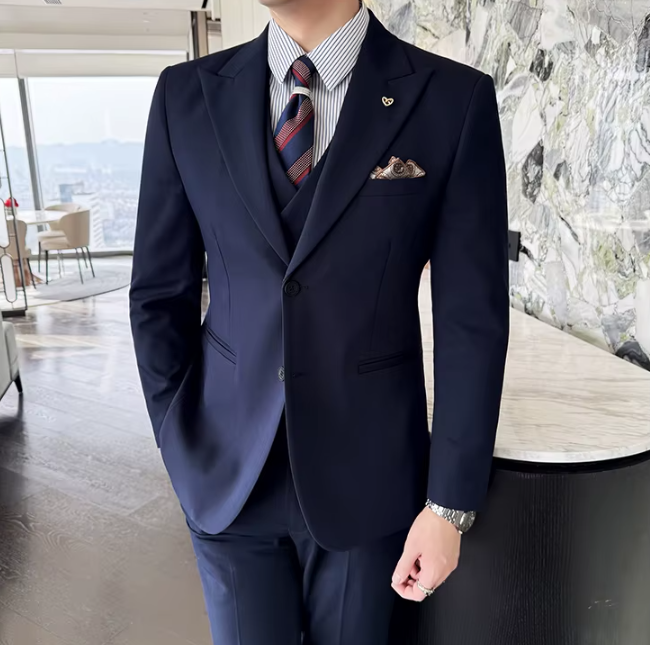 Two-Button Groomsmen Formal Wedding Business Slim-Fit Three-Piece Set - Image 24