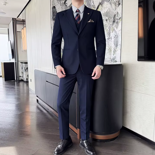Two-Button Groomsmen Formal Wedding Business Slim-Fit Three-Piece Set - Image 25
