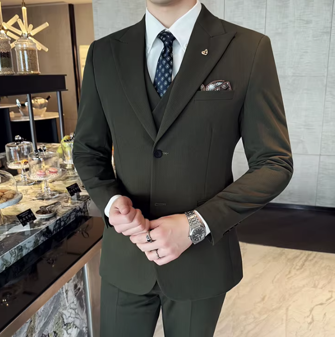 Two-Button Groomsmen Formal Wedding Business Slim-Fit Three-Piece Set - Image 30