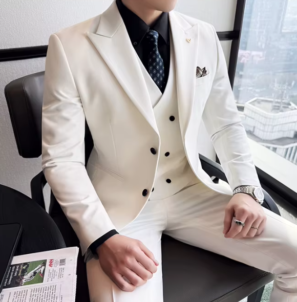 Two-Button Groomsmen Formal Wedding Business Slim-Fit Three-Piece Set - Image 4