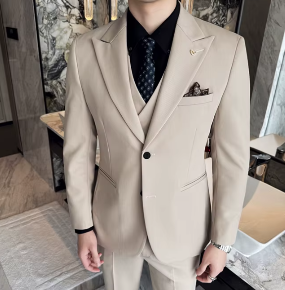 Two-Button Groomsmen Formal Wedding Business Slim-Fit Three-Piece Set - Image 9