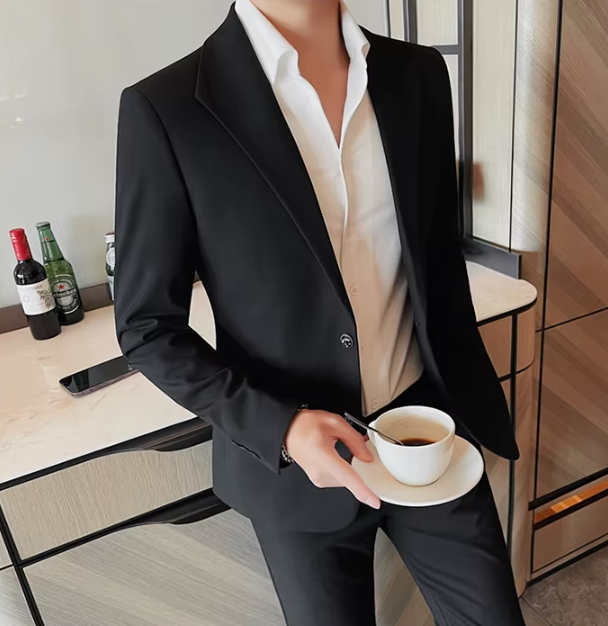 Two Buttons Business Blazer Jackets For Men Formal Wear Slim Fit Casual Suit Coats - Image 12