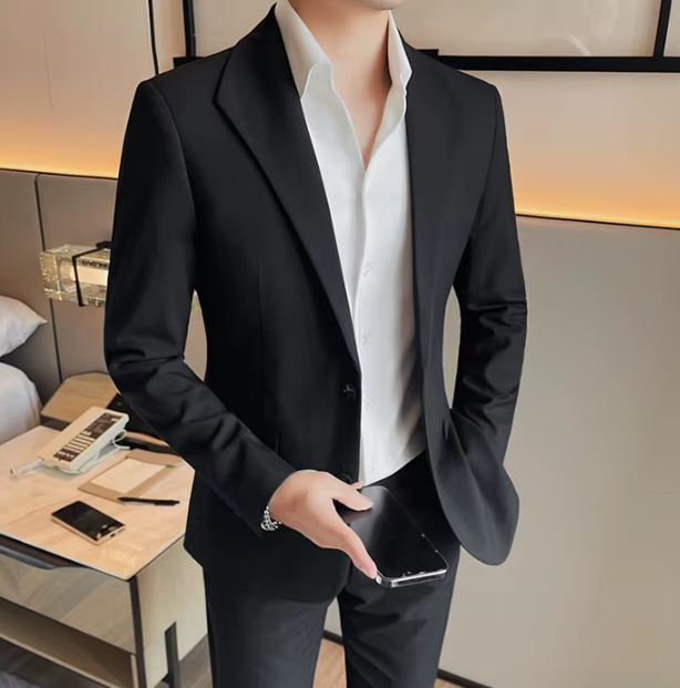 Two Buttons Business Blazer Jackets For Men Formal Wear Slim Fit Casual Suit Coats - Image 14