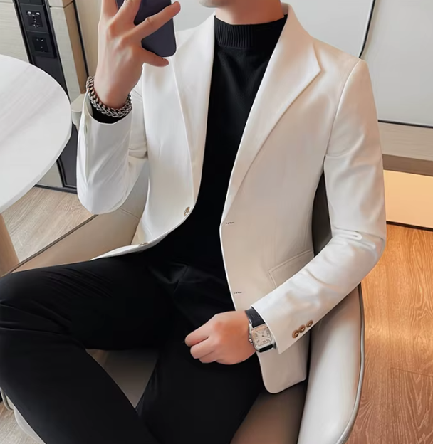 Two Buttons Business Blazer Jackets For Men Formal Wear Slim Fit Casual Suit Coats - Image 5