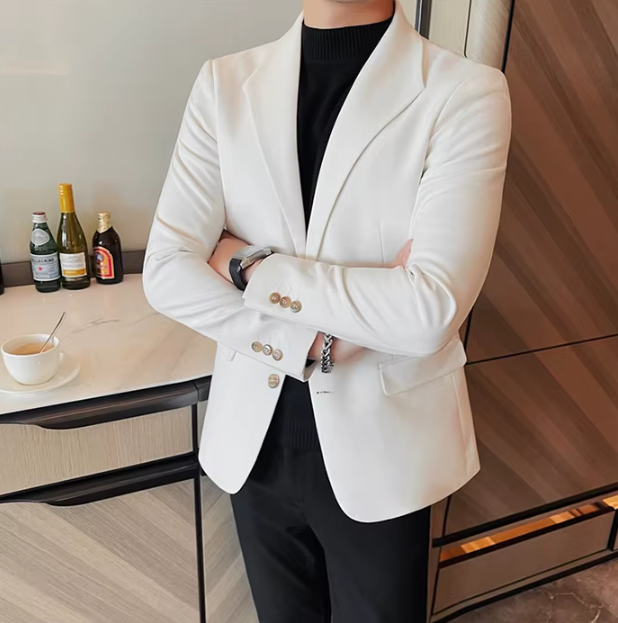 Two Buttons Business Blazer Jackets For Men Formal Wear Slim Fit Casual Suit Coats - Image 7