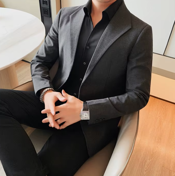 Two Buttons Business Blazer Jackets For Men Formal Wear Slim Fit Casual Suit Coats - Image 2