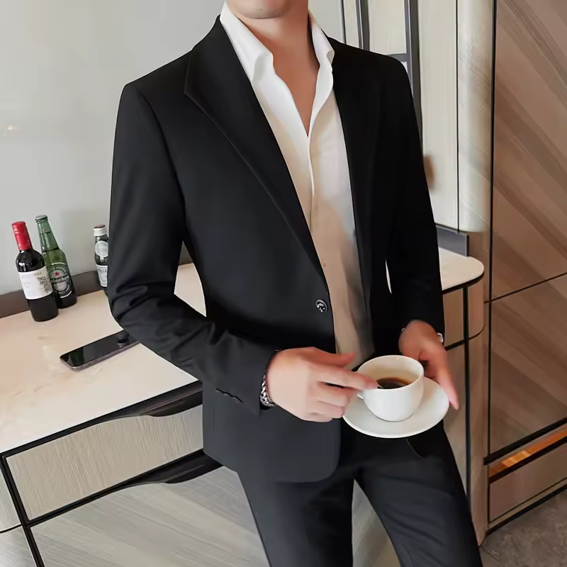 Two Buttons Business Blazer Jackets For Men Formal Wear Slim Fit Casual Suit Coats - Image 11