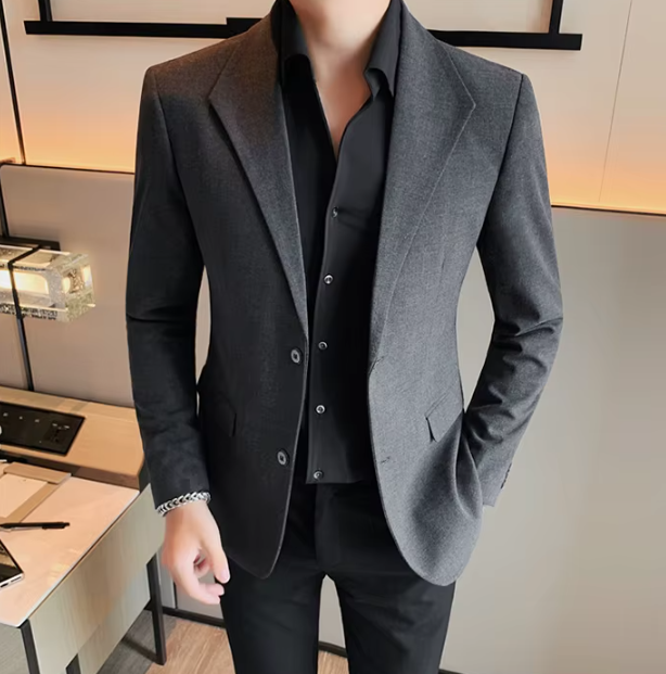 Two Buttons Business Blazer Jackets For Men Formal Wear Slim Fit Casual Suit Coats - Image 3