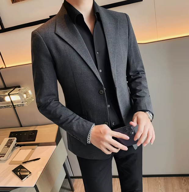 Two Buttons Business Blazer Jackets For Men Formal Wear Slim Fit Casual Suit Coats - Image 4