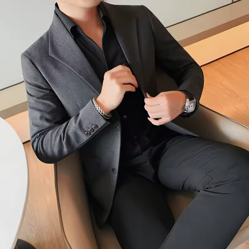 Two Buttons Business Blazer Jackets For Men Formal Wear Slim Fit Casual Suit Coats