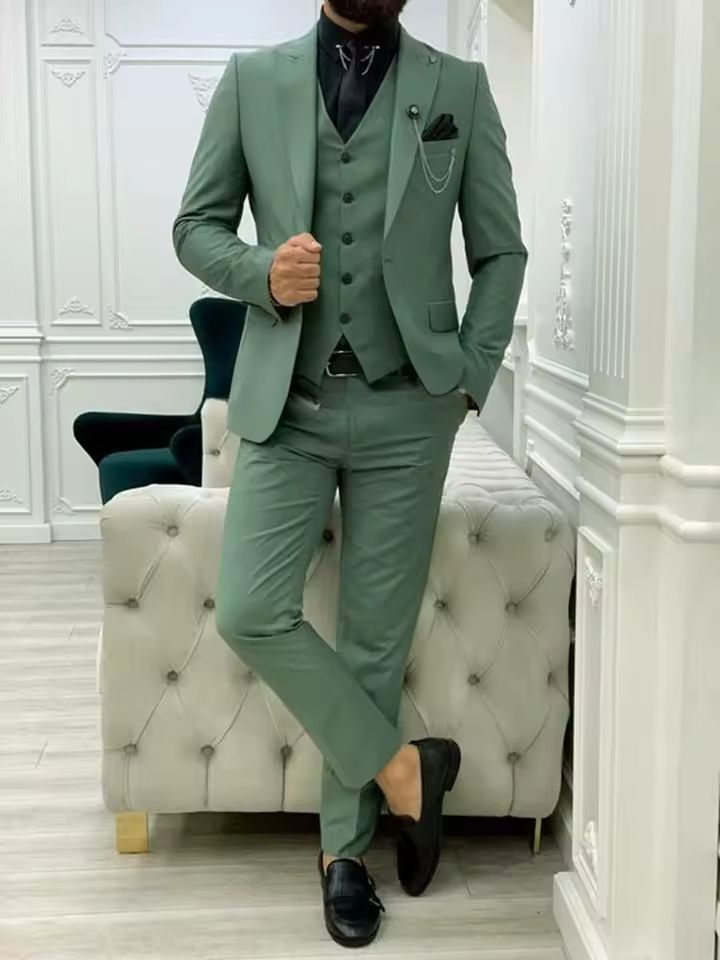 Wedding Party Jacket Vest Pants Peak Lapel Slim Fit Groom Tuxedos Three Pieces Suit