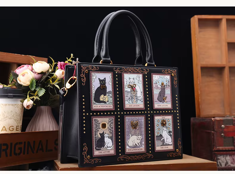 Vintage Designer Bag With Embroidery Cat Printing And Fashionable Tote Bag
