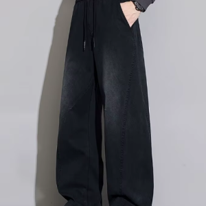 Vintage Multi-Pocket Elastic Waist Trousers Casual Sweatpants