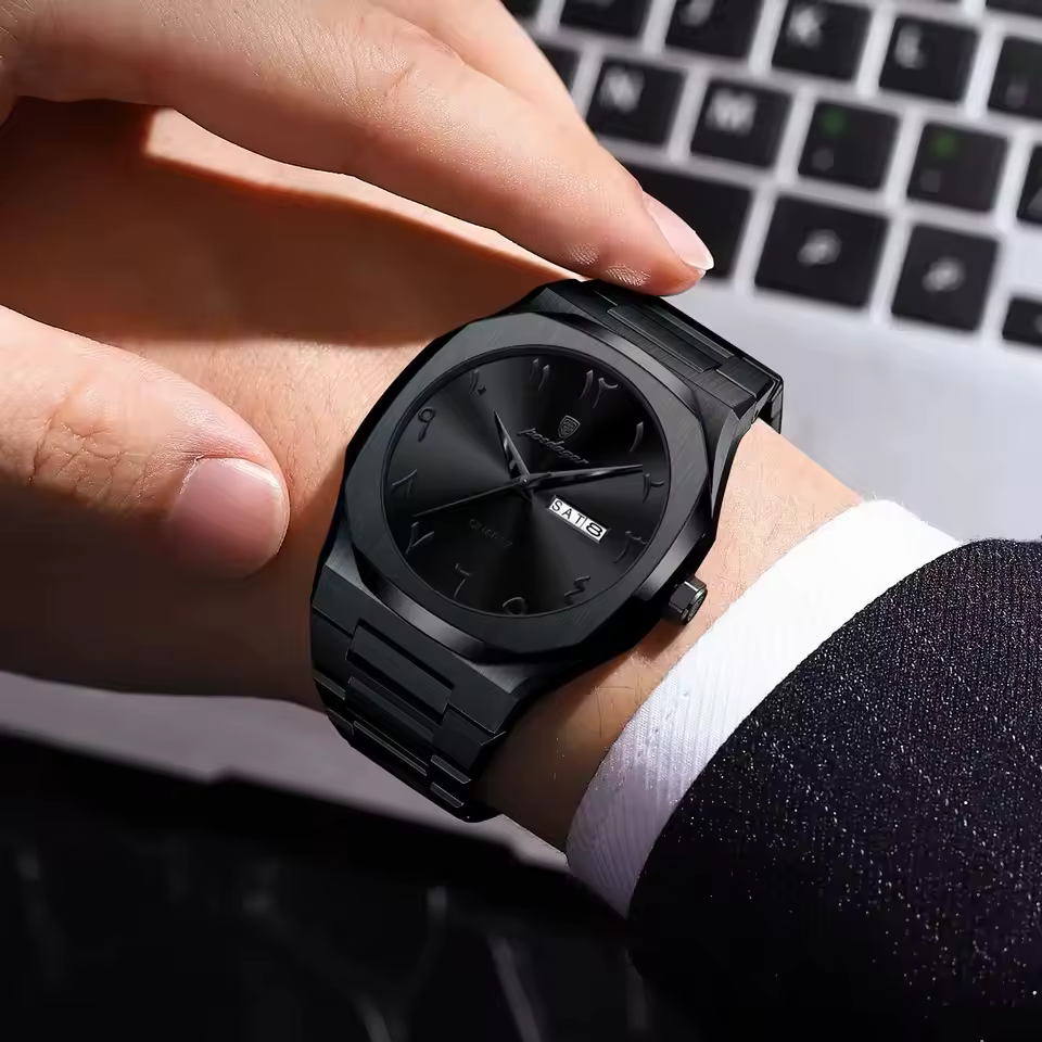 Waterproof Luxury Week Calendar Quartz Stainless Steel Fashion Men's Watches