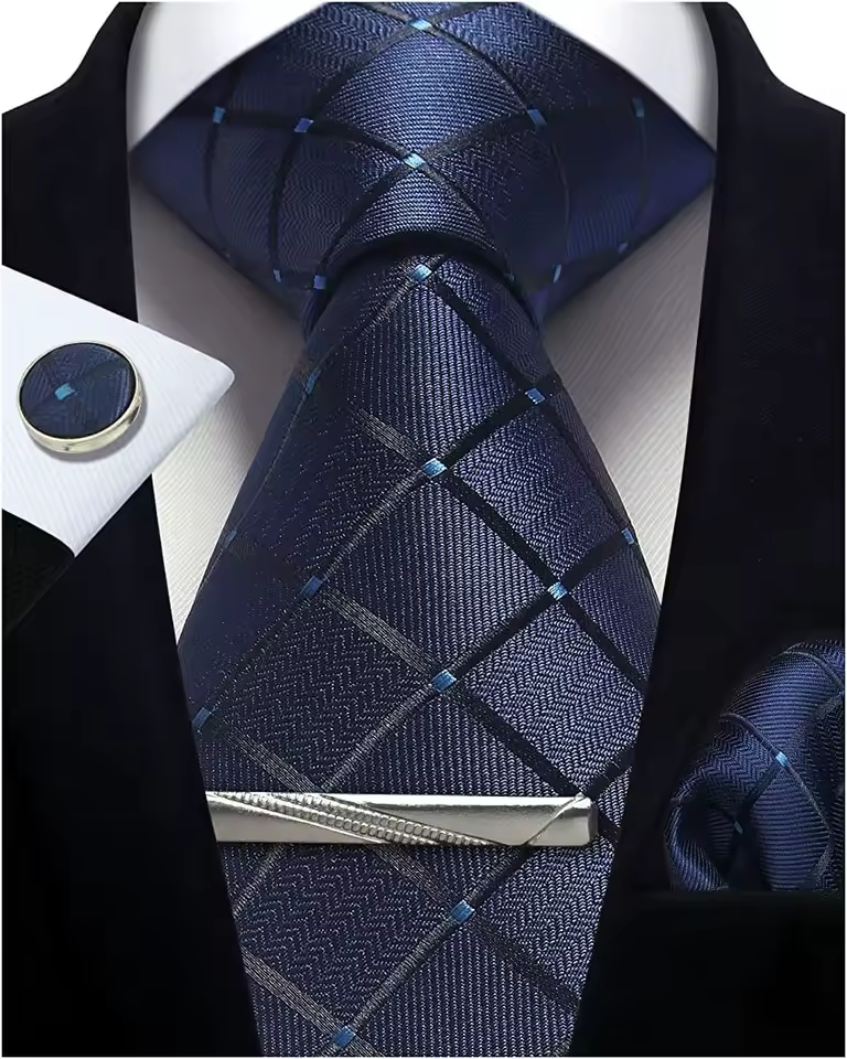 Woven Classic Formal Wedding Men's Necktie Pocket Square Set - Image 4