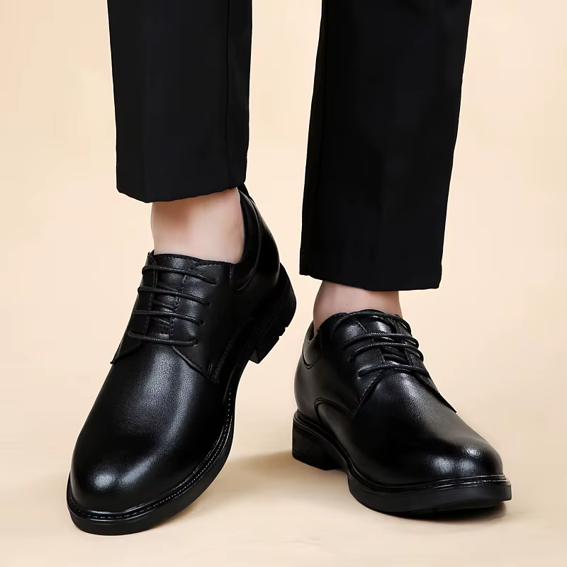 Thick Soled Simple Genuine Leather High End Office Business Style Shoes - Image 8