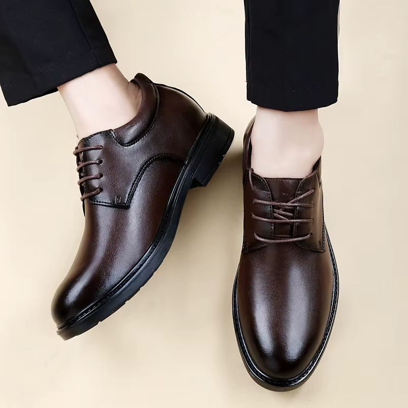 Thick Soled Simple Genuine Leather High End Office Business Style Shoes - Image 3