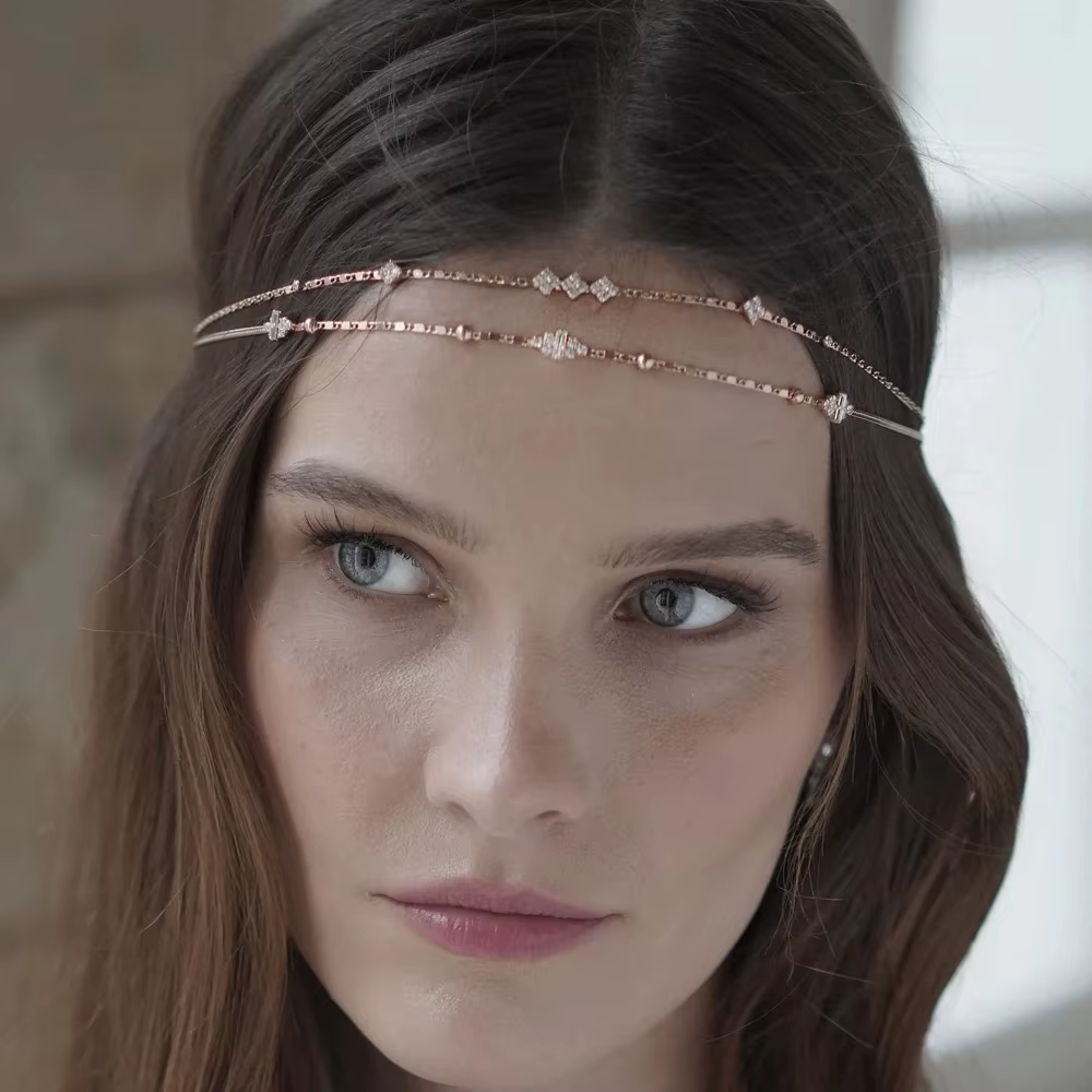 Bling Crystal Chain Double Layer Bridal Forehead Headband Hair Accessories