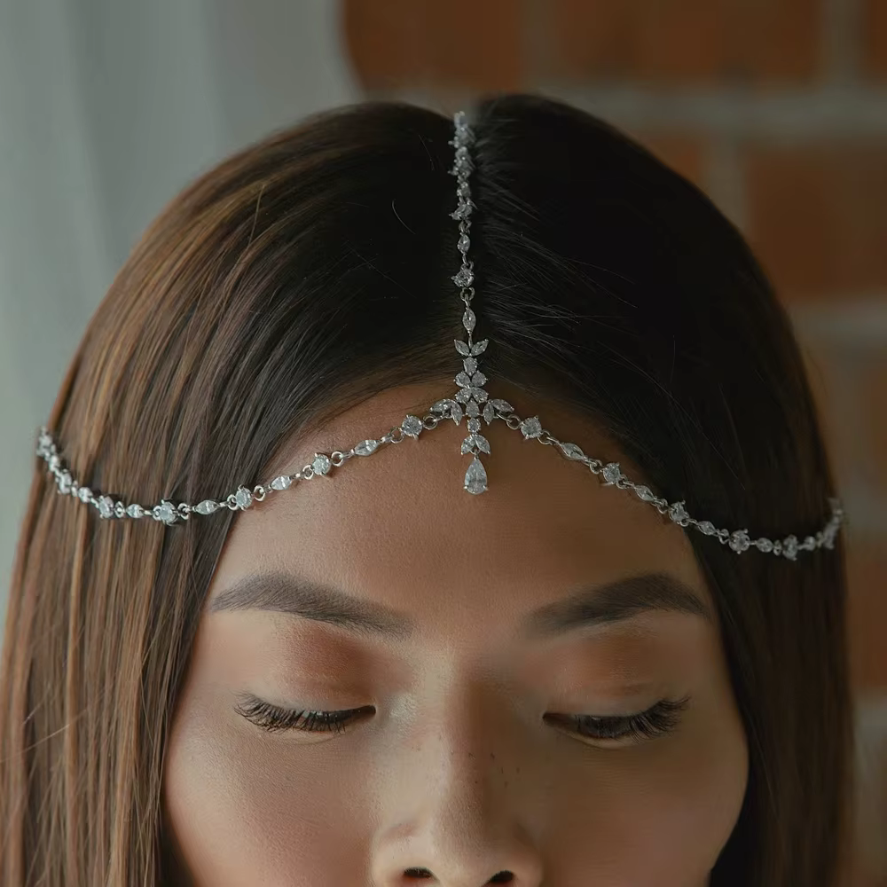 Boho Crystals Luxury Zircon Rhinestone Leaf Forehead Wedding Head Chain