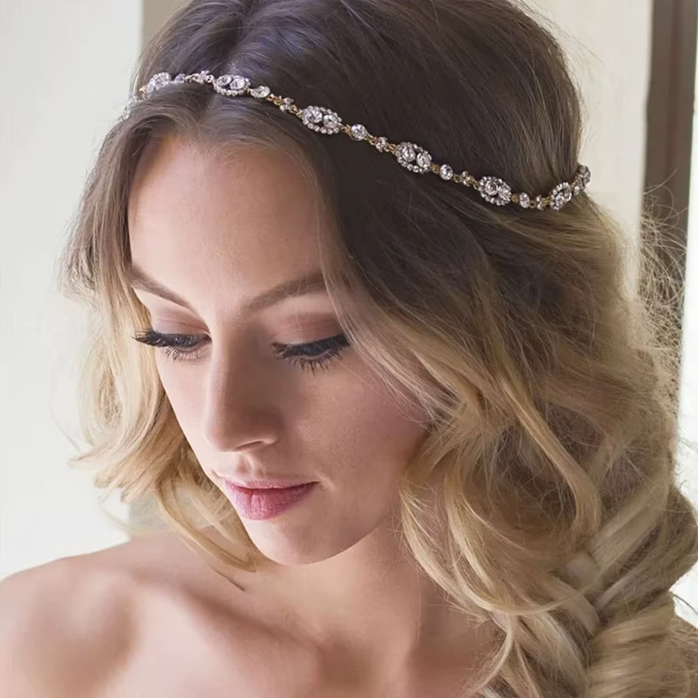 Boho Wedding Headband Crown Chain Rhinestone Indian Bridal Head Chain
