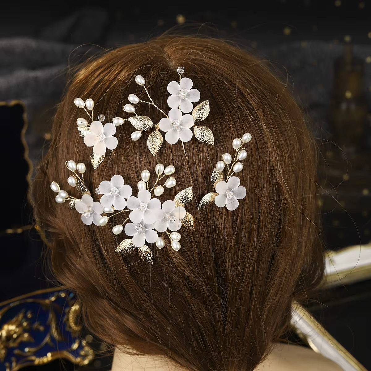 Crystal Pearl Flower Hairpin Set 5PK Bridal Wedding Headpieces Party Banquet