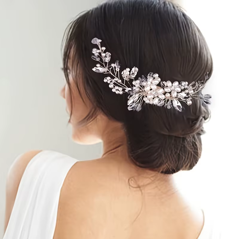 Crystal Rhinestone Flower Pearl Hair Comb Headband Tiara Hairpin For Bride Party Wedding