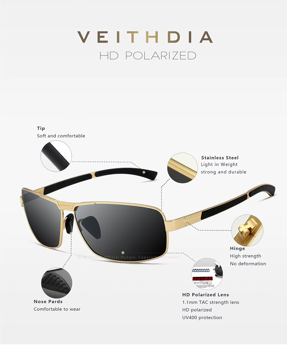 Designer Driving Fashion Polarized UV400 Lens Unisex Vintage Eyewear Sunglasses - Image 3