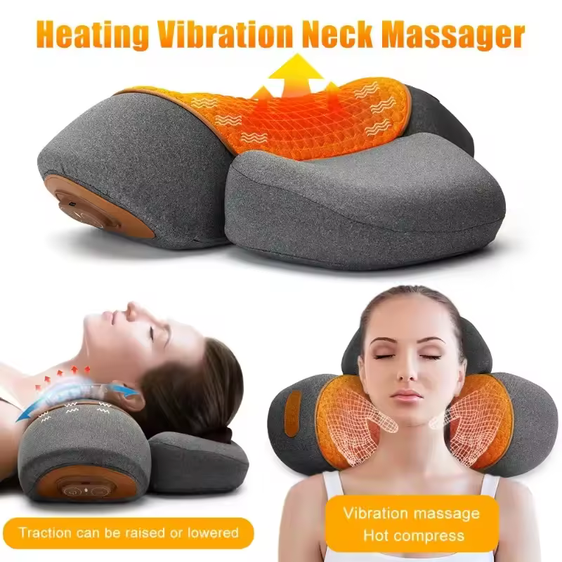 Electric Neck Massager Cervical Pillow Hot Compress Neck Stretch Heating Vibration