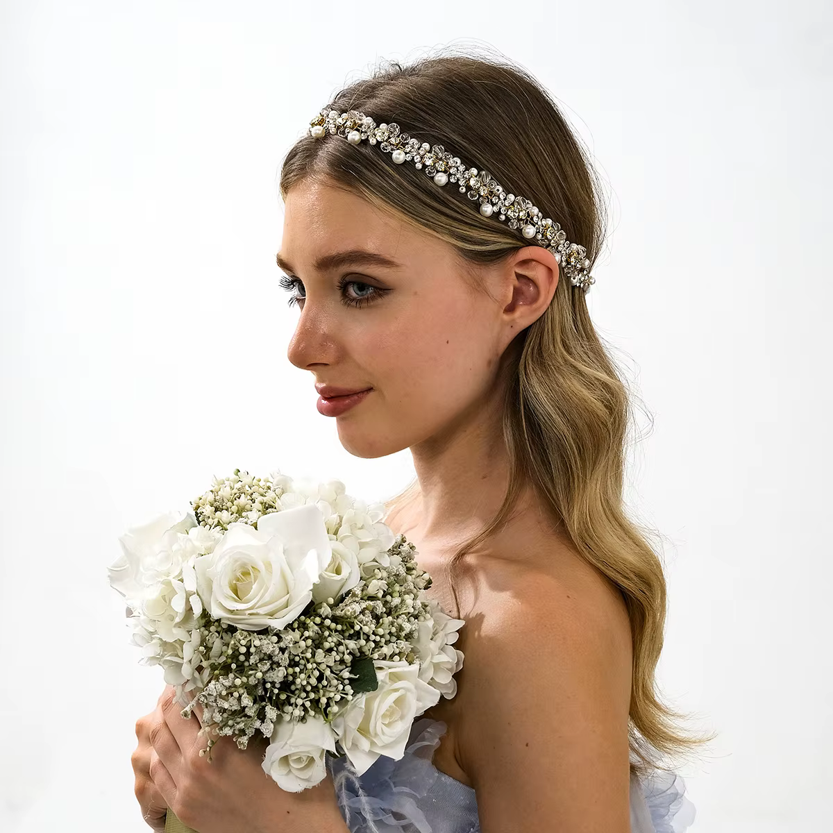 Elegant Flower Crown Mori Style Pearls And Crystals Beaded Hairband
