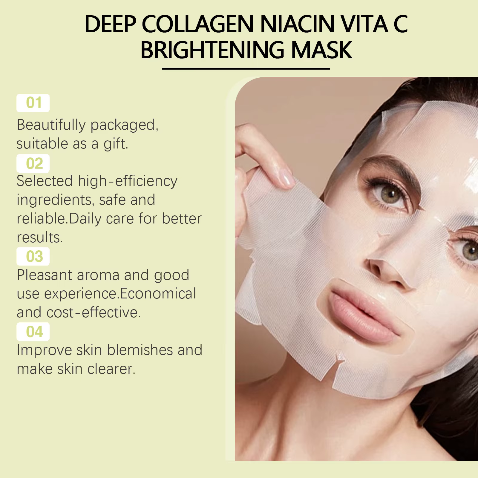 Hyaluronic Acid Anti Aging Moisturizing Dark Spot Remover Skin Smooth Pores Vitamin C Mask - Image 2