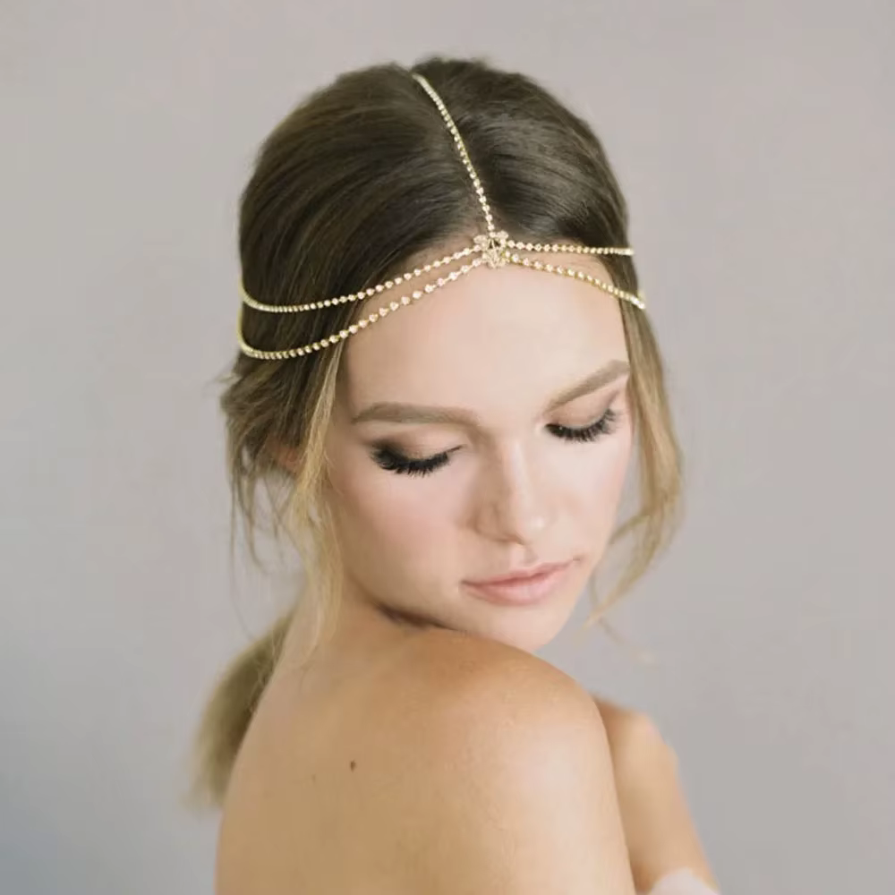 Luxury Jewelry Headpiece Rhinestone Crystal Bling Bridal Forehead Chain