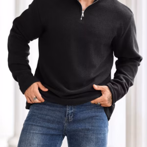 Men's Standing Collar Solid Color Pullover With Zipper Collar Sweatshirt